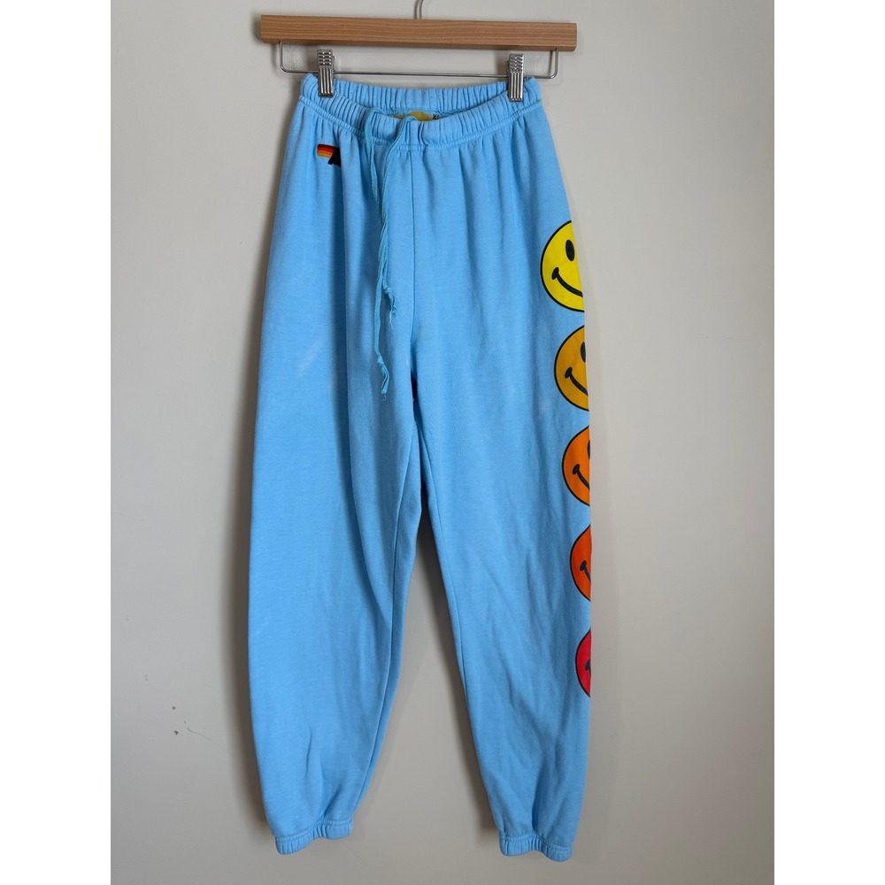 Aviator Nation Jogger Sweatpants Blue Smiley Face Women's XS Happy